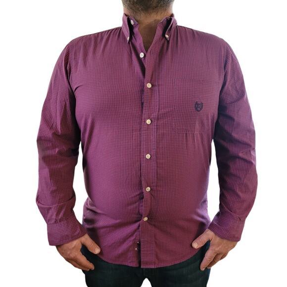 Vintage 1990s Chaps Mens Plaid Button Down Shirt Medium Red Blue Y2K Preppy - Picture 1 of 10